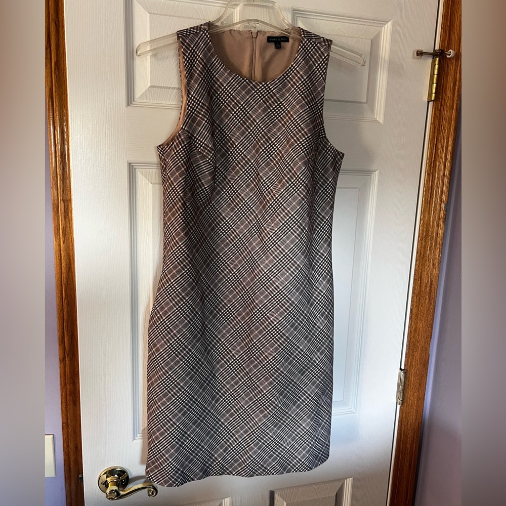Violets‎ and Roses Sleeveless Dress size 2 Plaid Black White Tan EUC
